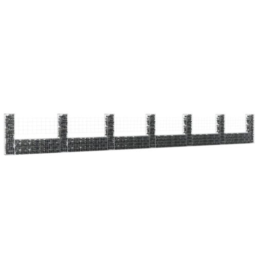 U-shape Gabion Basket with 7 Posts Iron 740x20x100cm