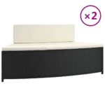 Spa Benches with Cushions 2pcs Black Poly Rattan