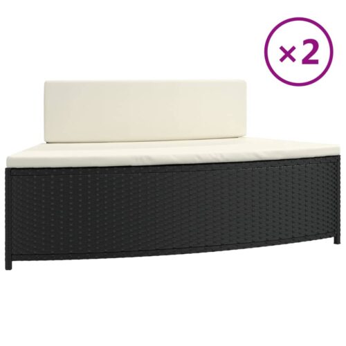 Spa Benches with Cushions 2pcs Black Poly Rattan
