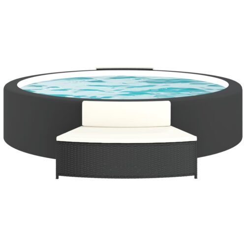 Spa Benches with Cushions 2pcs Black Poly Rattan - Image 2