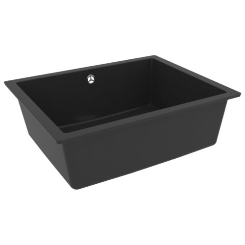 Kitchen Sink with Overflow Hole Black Granite - Image 3