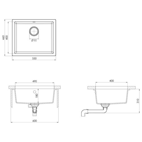 Kitchen Sink with Overflow Hole Black Granite - Image 8
