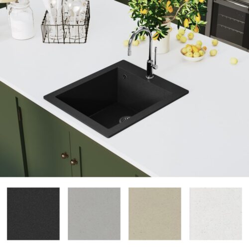 Overmount Kitchen Sink Single Basin Granite Black - Image 6