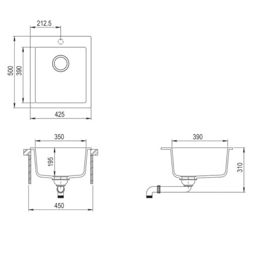 Overmount Kitchen Sink Single Basin Granite Black - Image 8