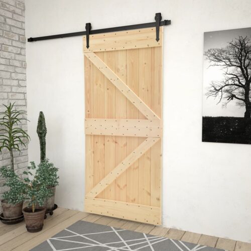 Sliding Door with Hardware Set 80x210cm Solid Pine Wood