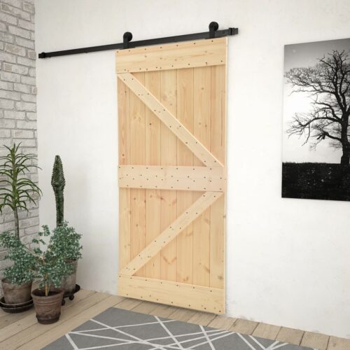 Sliding Door with Hardware Set 80x210cm Solid Pine Wood