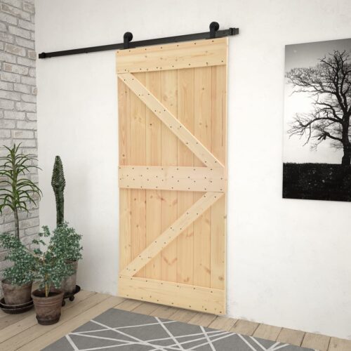 Sliding Door with Hardware Set 90x210cm Solid Pine Wood