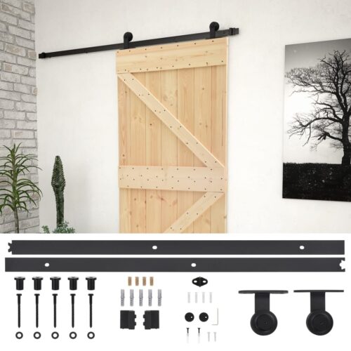 Sliding Door with Hardware Set 90x210cm Solid Pine Wood - Image 2