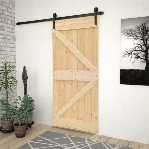 Sliding Door with Hardware Set 100x210cm Solid Pine Wood
