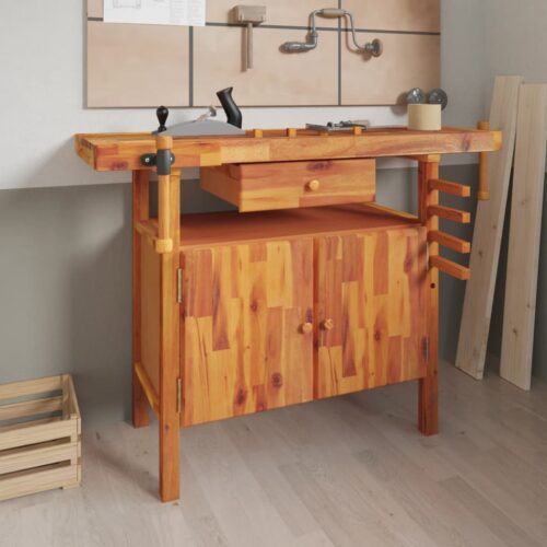 Workbench with Drawer Vices 124x52x83cm Solid Wood Acacia