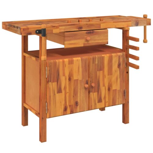Workbench with Drawer Vices 124x52x83cm Solid Wood Acacia - Image 2