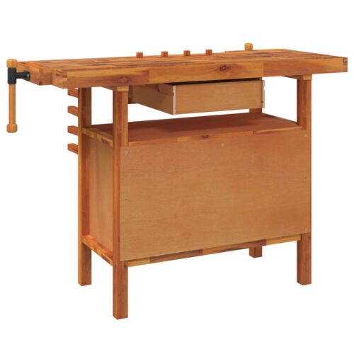 Workbench with Drawer Vices 124x52x83cm Solid Wood Acacia - Image 6