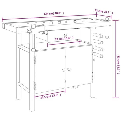 Workbench with Drawer Vices 124x52x83cm Solid Wood Acacia - Image 10