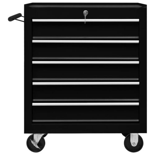 Workshop Tool Trolley with 5 Drawers Black - Image 3