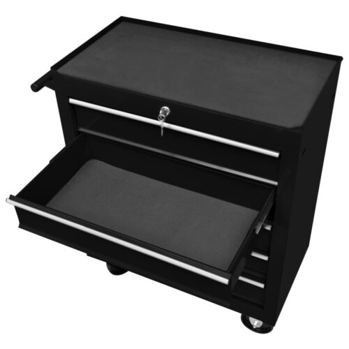 Workshop Tool Trolley with 5 Drawers Black - Image 4