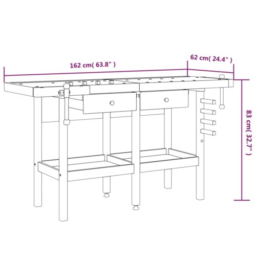 Multi-Function Work Bench Garage Storage Table Tool Shelf Drawers Vice Rack Wood - Image 10