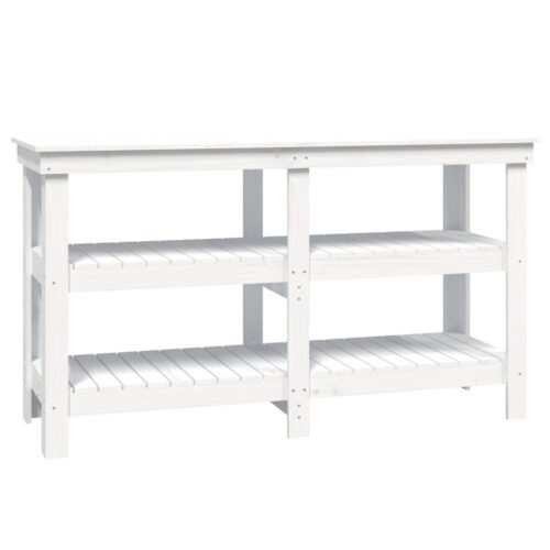 Solid Pine Wood Work Bench Garage Storage Table Tool Shelf Shelving Rack White - Image 2