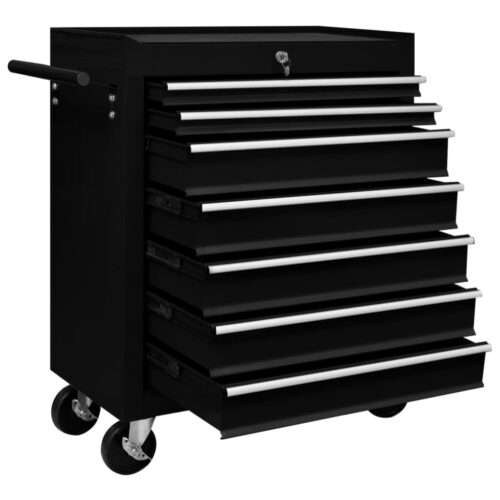 Workshop Tool Trolley with 7 Drawers Black - Image 2