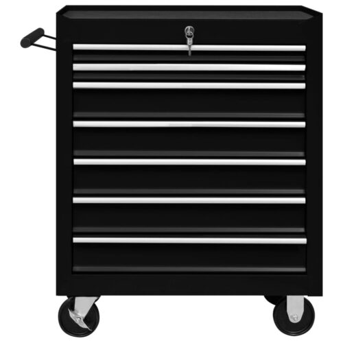 Workshop Tool Trolley with 7 Drawers Black - Image 3
