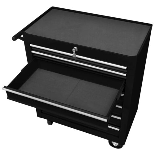 Workshop Tool Trolley with 7 Drawers Black - Image 4