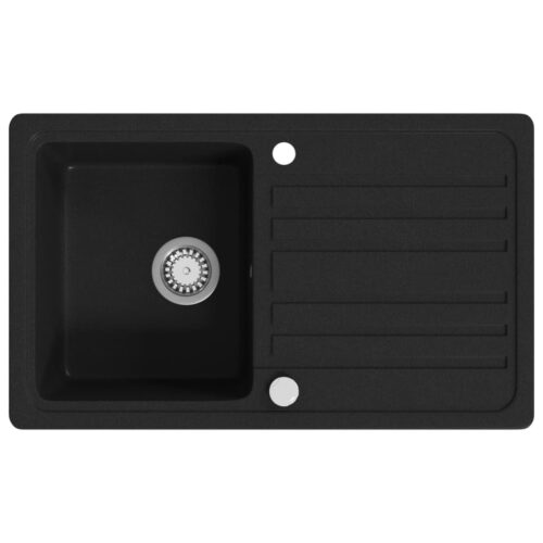 Granite Kitchen Sink Single Basin with Drainer Reversible Black - Image 2