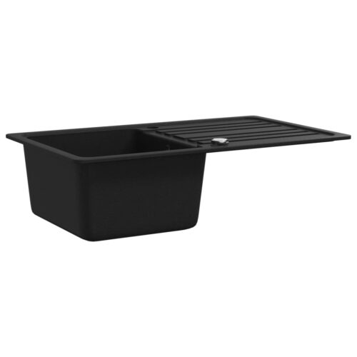 Granite Kitchen Sink Single Basin with Drainer Reversible Black - Image 3
