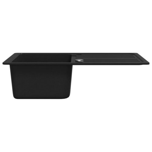 Granite Kitchen Sink Single Basin with Drainer Reversible Black - Image 4