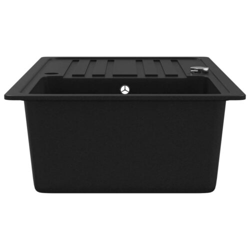 Granite Kitchen Sink Single Basin with Drainer Reversible Black - Image 5