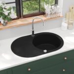Granite Kitchen Sink Single Bowl Oval Black Mount Laundry Strainer Wash Basin
