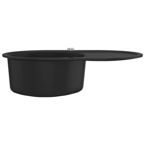 Granite Kitchen Sink Single Bowl Oval Black Mount Laundry Strainer Wash Basin - Image 4