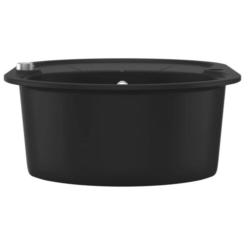 Granite Kitchen Sink Single Bowl Oval Black Mount Laundry Strainer Wash Basin - Image 5