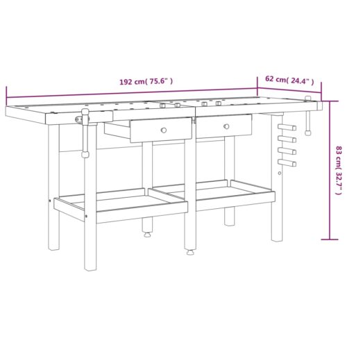 Wood Workbench Garage Workshop Shed Rack Shelf Drawers Table Work Bench - Image 11