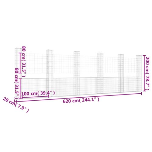 U-shape Gabion Basket with 6 Posts Iron 620x20x200cm - Image 6