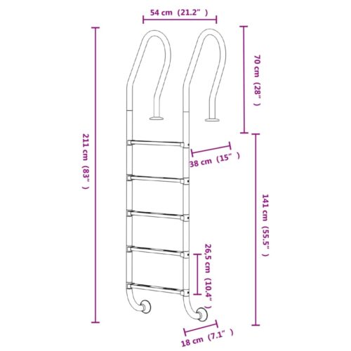 Pool Ladder 54x38x211cm 304 Stainless Steel - Image 6