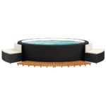 Hot Tub Surround Wood Rattan Spa Bath Round Stand Bench Table Step Seat Black