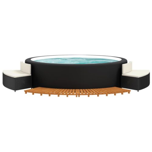 Hot Tub Surround Wood Rattan Spa Bath Round Stand Bench Table Step Seat Black