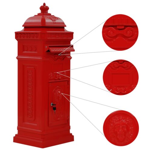 Pillar Letterbox Aluminium Vintage Style Rustproof Red - Image 5