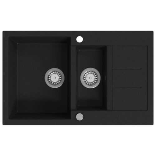 Reversible Granite Kitchen Sink Double Bowl Over Mount Laundry Wash Basin Black - Image 2