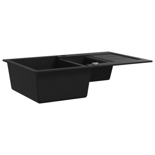 Reversible Granite Kitchen Sink Double Bowl Over Mount Laundry Wash Basin Black - Image 3