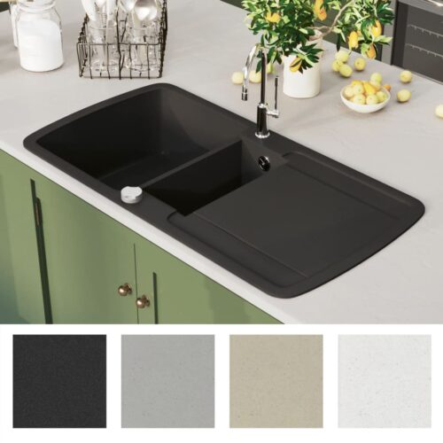 Granite Kitchen Sink Double Basin Black - Image 7