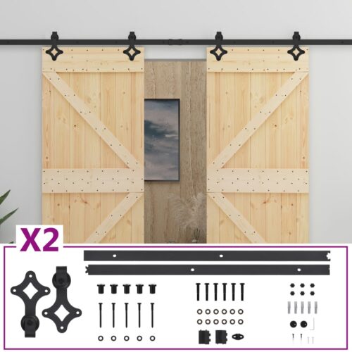 Sliding Door with Hardware Set 90x210cm Solid Pine Wood - Image 2