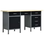 Steel Work Bench Garage Storage Table Tool Shelf Drawers Workbench Desk 160x60x85cm