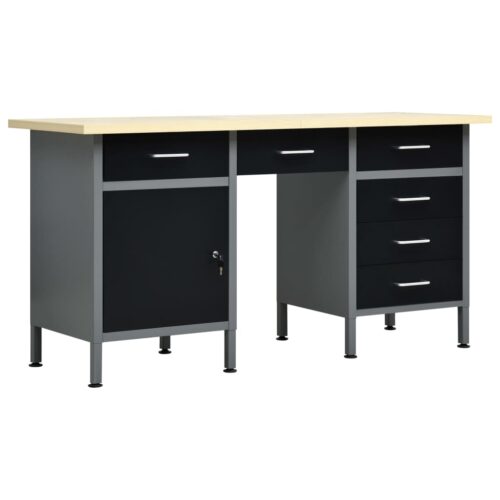 Steel Work Bench Garage Storage Table Tool Shelf Drawers Workbench Desk 160x60x85cm