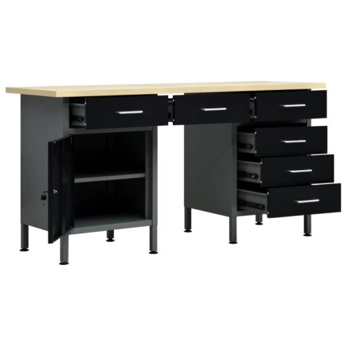 Steel Work Bench Garage Storage Table Tool Shelf Drawers Workbench Desk 160x60x85cm - Image 2