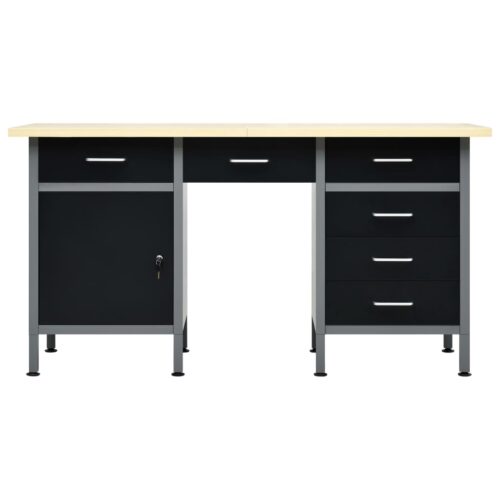 Steel Work Bench Garage Storage Table Tool Shelf Drawers Workbench Desk 160x60x85cm - Image 3