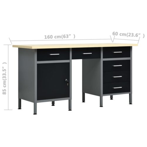 Steel Work Bench Garage Storage Table Tool Shelf Drawers Workbench Desk 160x60x85cm - Image 9