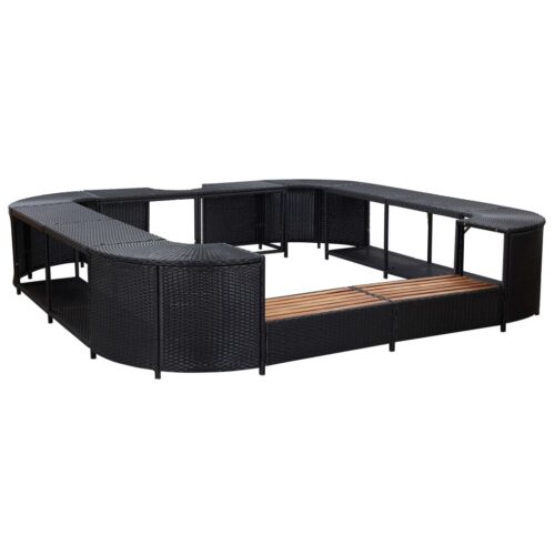 Square Spa Pool Tub Surround Rattan Bath Stand Bench Table Step Seat Black 268x55cm