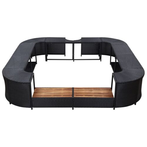 Square Spa Pool Tub Surround Rattan Bath Stand Bench Table Step Seat Black 268x55cm - Image 3