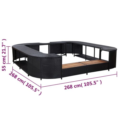 Square Spa Pool Tub Surround Rattan Bath Stand Bench Table Step Seat Black 268x55cm - Image 6
