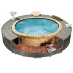 Hot Tub Surround Rattan Spa Bath Round Storage Stand Bench Table Step Seat Black